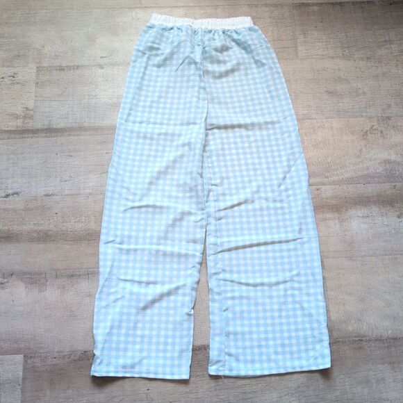 New Womens Summer One Size High Strech Checkered Wide Leg Cotton Pants - Picture 1 of 5